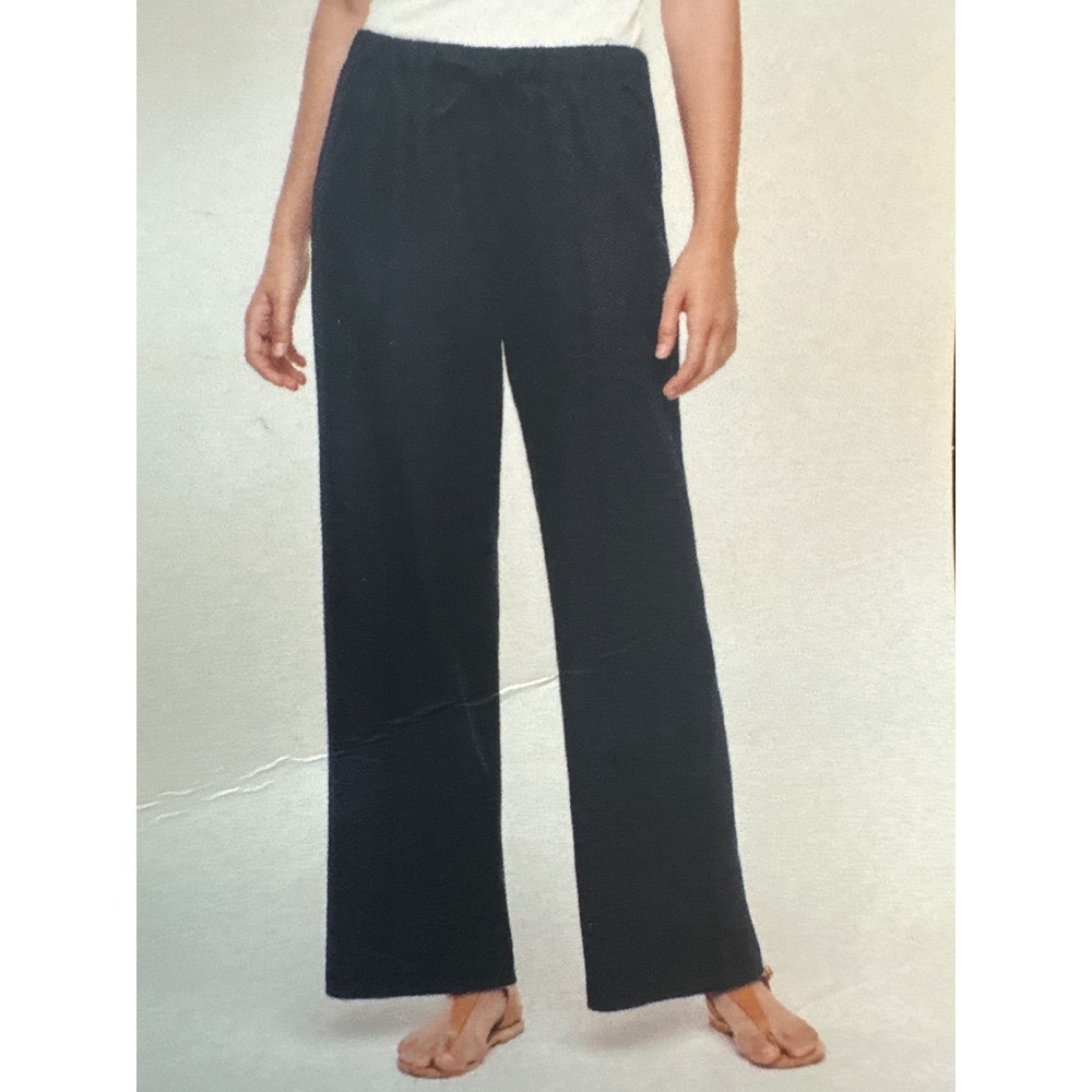 Gap Womens XL Black Linen Blend Wide Leg Pull On Pants Elastic Waist NWT